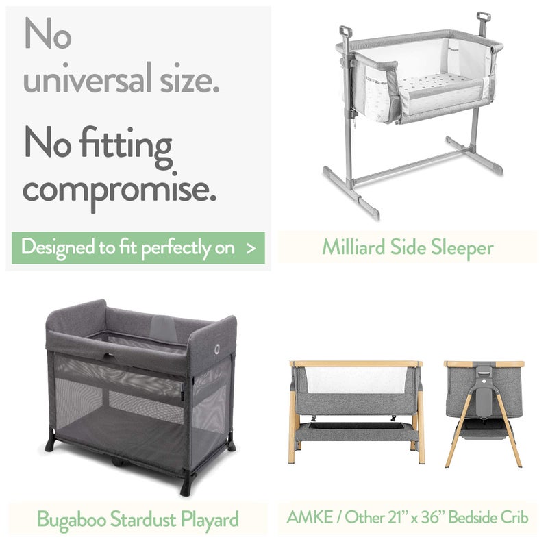 Joey + Joan Bedside Sleeper Bassinet Sheets â€“ Compatible with Milliard Side Sleeper â€“ Fits 21 x 36 Mattress Without Bunching â€“ Snuggly Soft Jersey Cotton â€“ Grey, Mint â€“ 2 Pack - Image 2